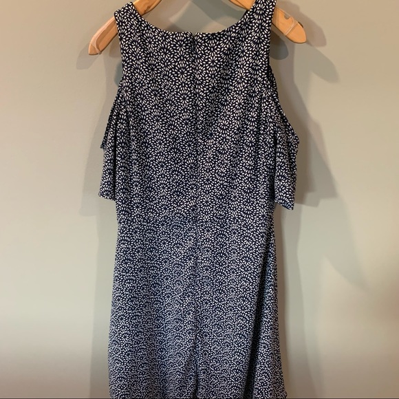 Banana Republic Cold Shoulder Navy White Fit & Flare Dress - Picture 2 of 7